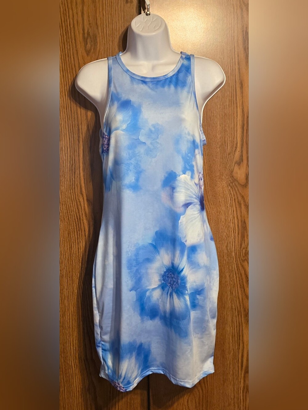 SHEIN Blue Floral Tank Mini Dress